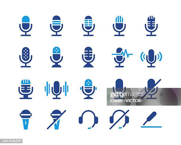 microphone icons - classic graphic series - microphone studio shot stock illustrations