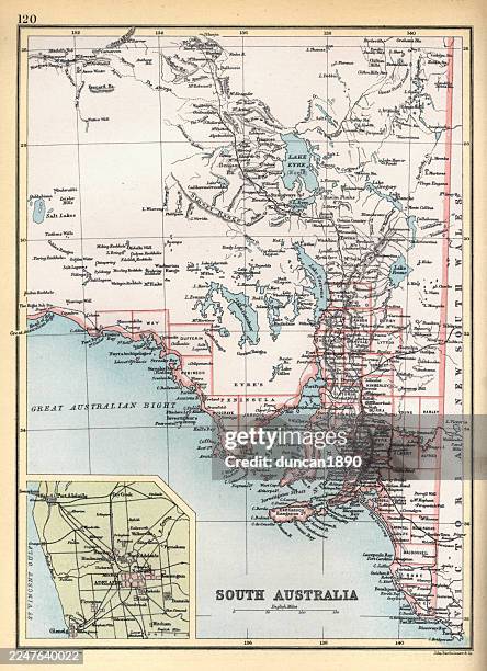 antique map, state of south australia, detail of the city of adelaide, 1890s, 19th century - south australia stock illustrations