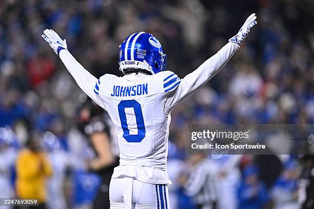 Cougars Cornerback Evan Johnson reacts during the college football game between the BYU Cougars and the Cincinnati Bearcats on November 22 at Nippert...