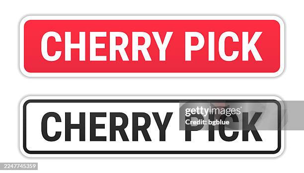 cherry pick - red and black labels on white background - cherry picker stock illustrations