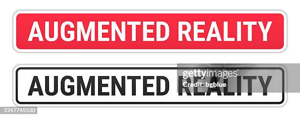 augmented reality - red and black labels on white background - reality concept stock illustrations