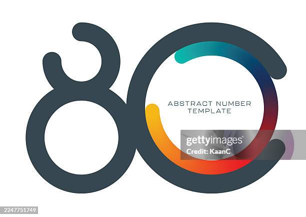 creative 80 number logo template with dynamic color gradients - 80th anniversary stock illustrations