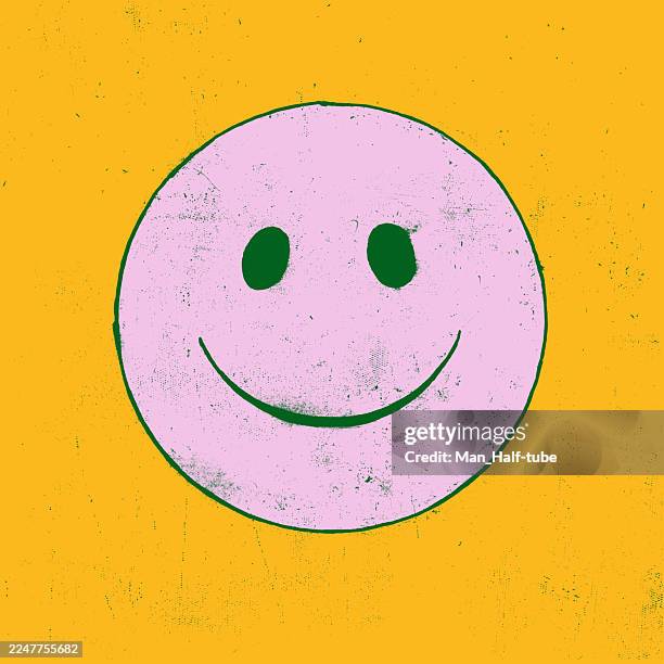 Smile Happy Face Emoji Icon In Retro Vintage Style Old Textured