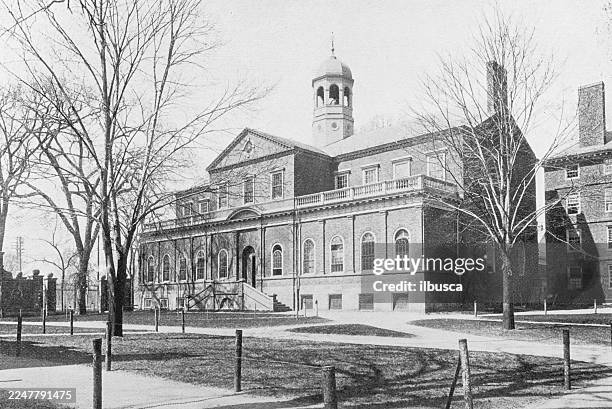 harvard university and surroundings: harvard hall - harvard campus stock illustrations