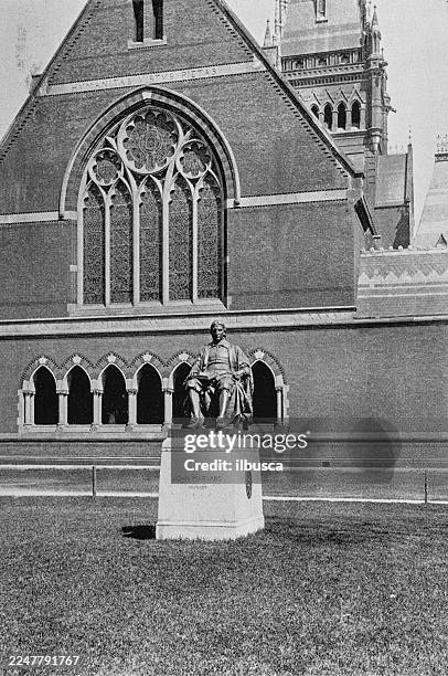 harvard university and surroundings: john harvard statue - harvard stock illustrations