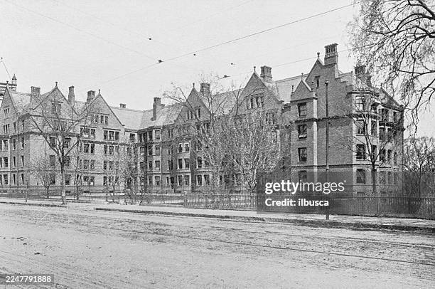 harvard university and surroundings: walter hastings hall - student accommodation stock illustrations