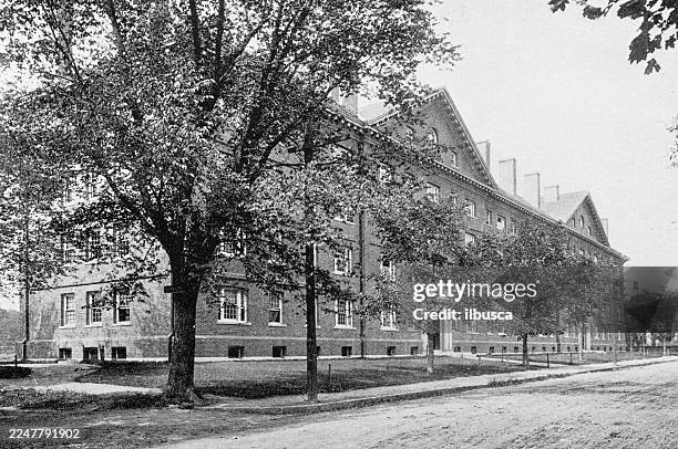 harvard university and surroundings: perkins hall - student accommodation stock illustrations