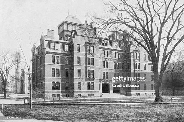 harvard university and surroundings: weld hall - student accommodation stock illustrations