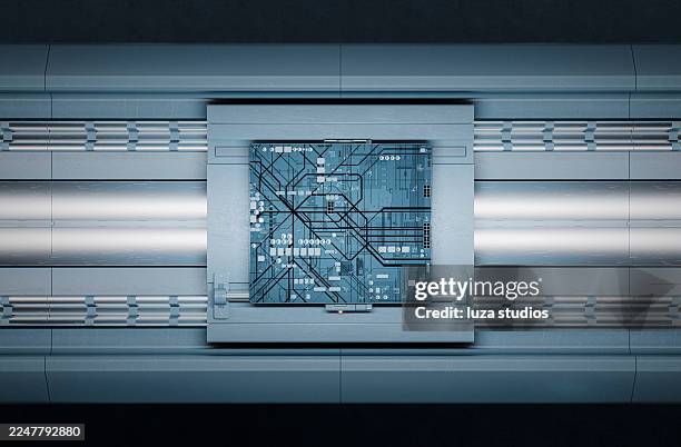 advanced motherboard inside a high-tech server chamber with circuitry patterns and metallic panels - chipset stock pictures, royalty-free photos & images