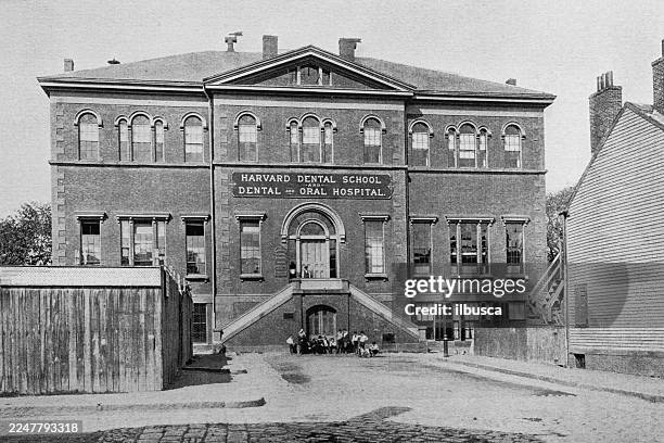 harvard university and surroundings: harvard dental school - harvard campus stock illustrations