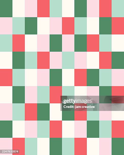 festive christmas geometric background pattern in red, pink, and green, seamless - mint green stock illustrations