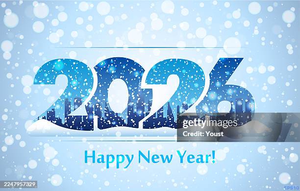 new year 2026 in snow city style - new years eve stock illustrations