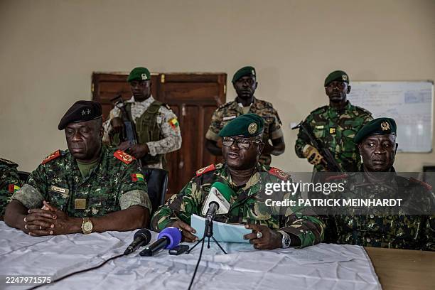 Brigadier General Denis N'Canha , head of the military office of the presidency gives a press conference at the General Staff of the Armed Forces on...