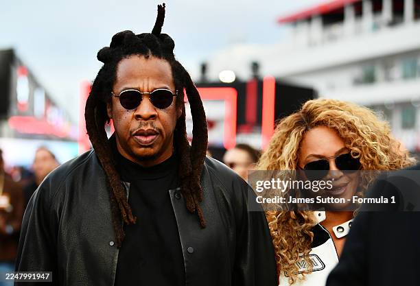 Beyonce and Jay-Z in the Paddock prior to the F1 Grand Prix of Las Vegas at Las Vegas Strip Circuit on November 22, 2025 in Las Vegas, Nevada.