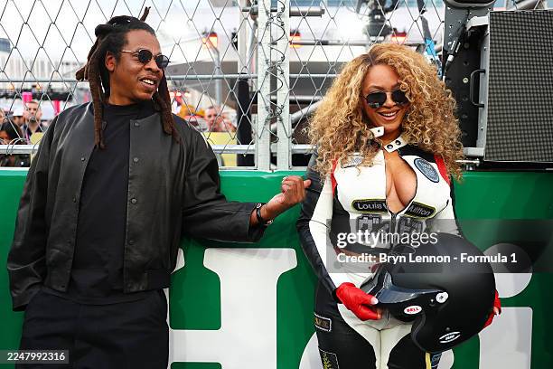 Jay-Z and Beyonce on the Pirelli hot laps grid prior to the F1 Grand Prix of Las Vegas at Las Vegas Strip Circuit on November 22, 2025 in Las Vegas,...