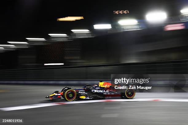 Max Verstappen of the Netherlands driving the Oracle Red Bull Racing RB21 on track during the F1 Grand Prix of Las Vegas at Las Vegas Strip Circuit...