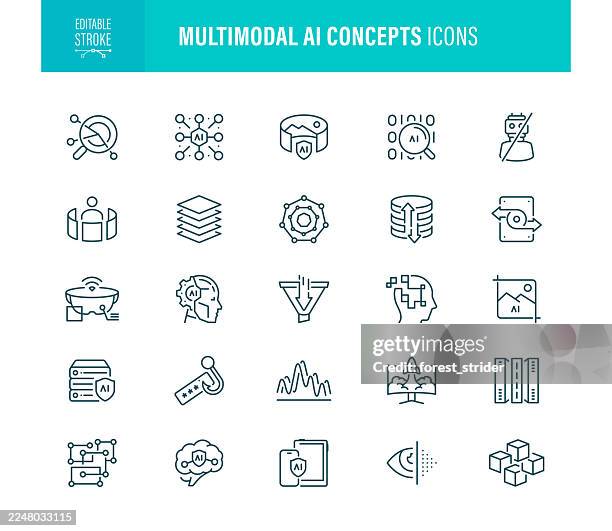 multimodal ai concepts icons editable stroke - generative art stock illustrations