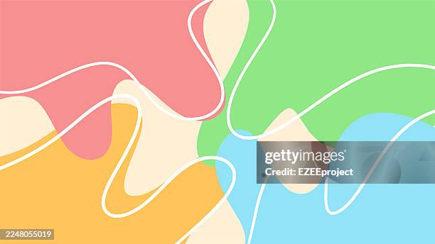 ilustraciones, imágenes clip art, dibujos animados e iconos de stock de fondo abstracto de formas onduladas en pastel.formas modernas y monas orgánicas y dibujos lineales.pancarta minimalista de bloques de color fluidos.fondo de color dulce y suave para la presentación - dibujo al pastel