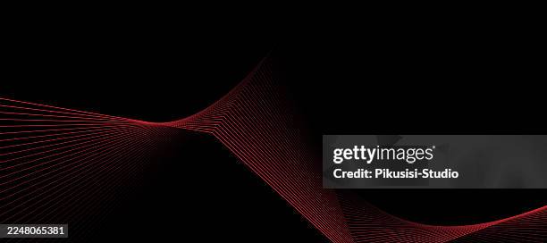 futuristic red light lines on black abstract background, minimal geometric neon line wave design - red black background stock illustrations