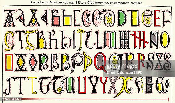 beispiel eines mittelalterlichen illuminierten manuskripts, briefe, kunst, angelsächsisches 8. und 9. jahrhundert, vintage illustration - buchstabe z stock-grafiken, -clipart, -cartoons und -symbole