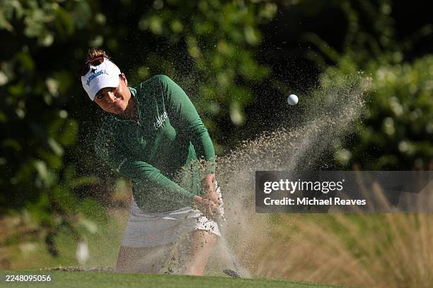 Gaby Lopez of Mexico plays a shot from a bunker on the sixth hole during the final round of the CME Group Tour Championship 2025 at Tiburon Golf Club...