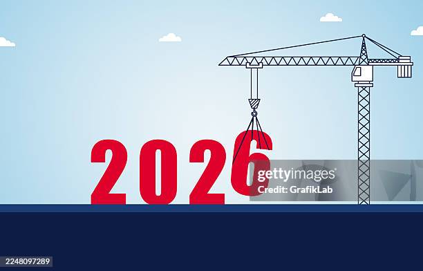 construction crane lifting number 6 completing 2026 - getting ready for date stock illustrations