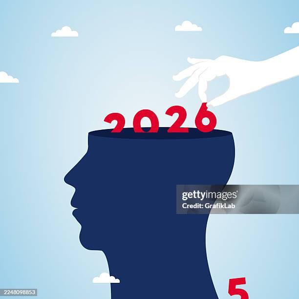 human mind inserting 2026 year idea mindset change - new year resolution stock illustrations