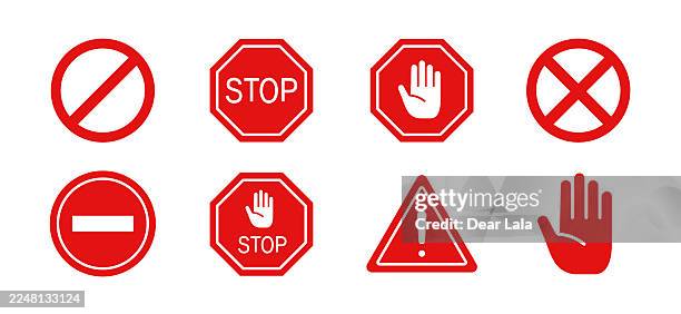 bildbanksillustrationer, clip art samt tecknat material och ikoner med red stop icon set. containing warning, prohibition symbol. - stoppskylt