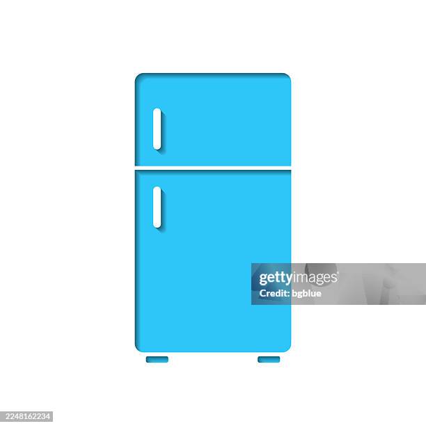 refrigerator. icon cut out on white paper with blue background - kitchen freezer stock illustrations