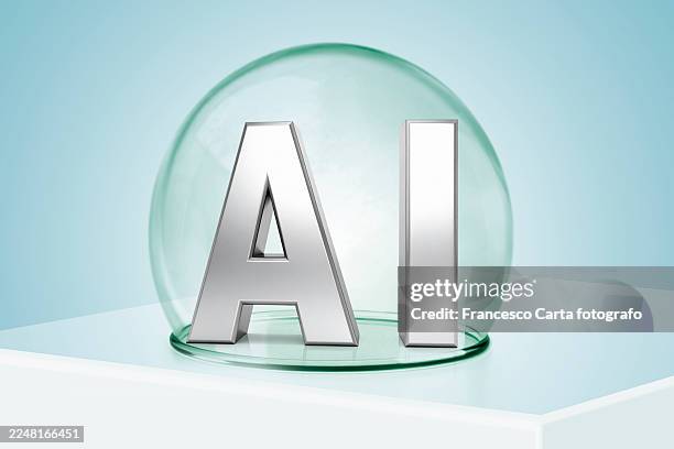 silver ai symbol under glass dome - generative art stock pictures, royalty-free photos & images