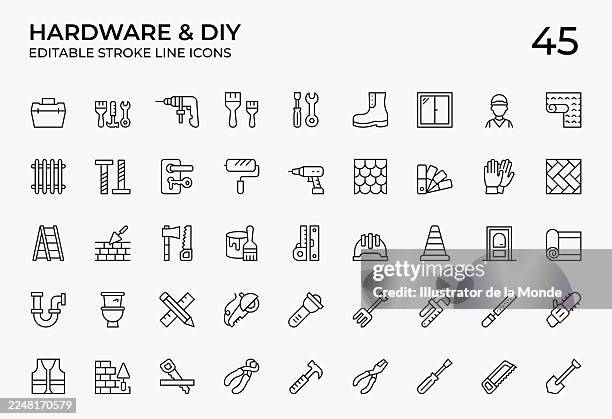 stockillustraties, clipart, cartoons en iconen met hardware and diy thin line icons - elektrisch gereedschap