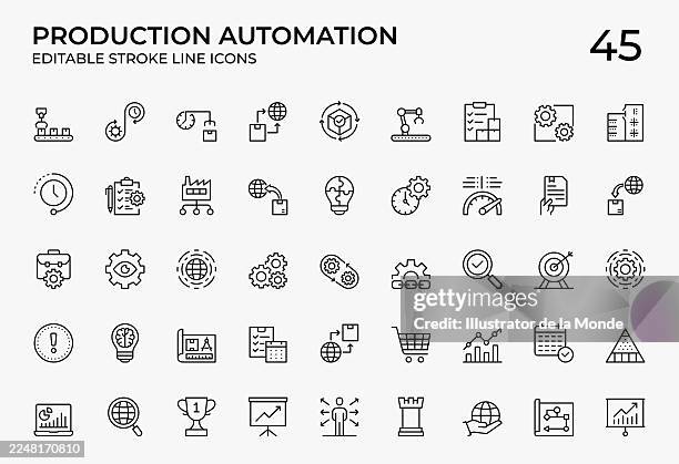 production automation thin line icons - business process stock illustrations