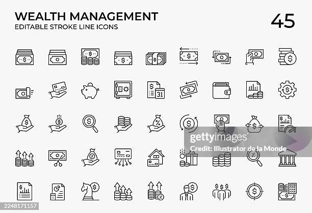 wealth management thin line icons - money stack vector stock illustrations