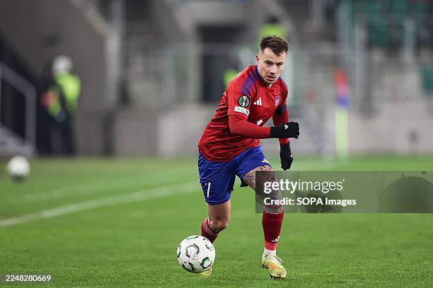 Fran Tudor of Rakow Czestochowa seen in action during the UEFA Conference League 2025/2026 match between Rakow Czestochowa and SK Rapid Wieden at...