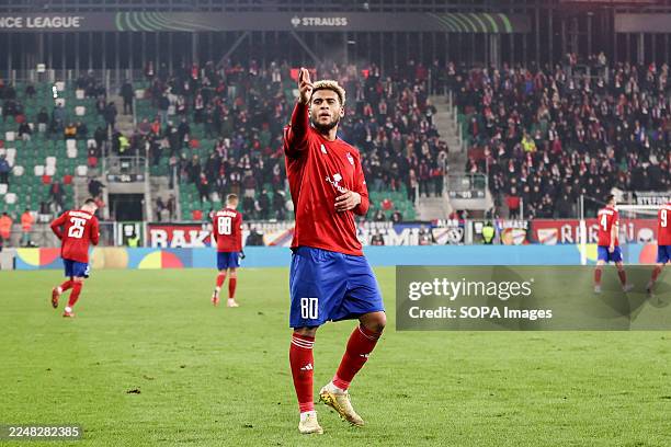 Lamine Diaby-Fadiga of Rakow Czestochowa celebrates after scoring a goal during the UEFA Conference League 2025/2026 match between Rakow Czestochowa...