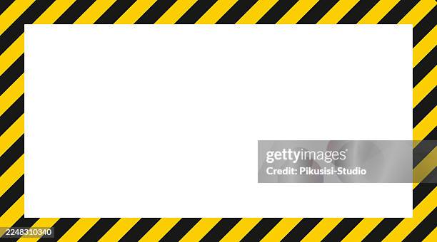 yellow and black diagonal stripe pattern background, high-contrast diagonal hazard stripe graphic, rectangular warning sign - warning symbol stock illustrations