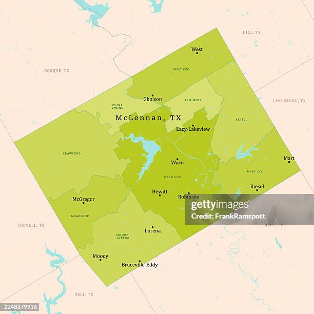 tx mclennan county vector map green - waco stock illustrations
