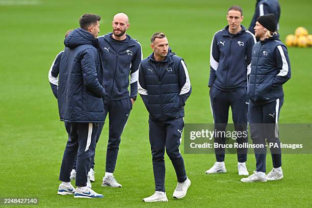 Derby County players on the pitch before the Sky Bet Championship match at the Riverside Stadium, Middlesbrough. Picture date: Saturday November 29,...