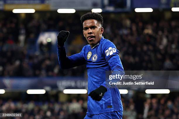 Estevao of Chelsea celebrates scoring his team's second goal during the UEFA Champions League 2025/26 League Phase MD5 match between Chelsea FC and...
