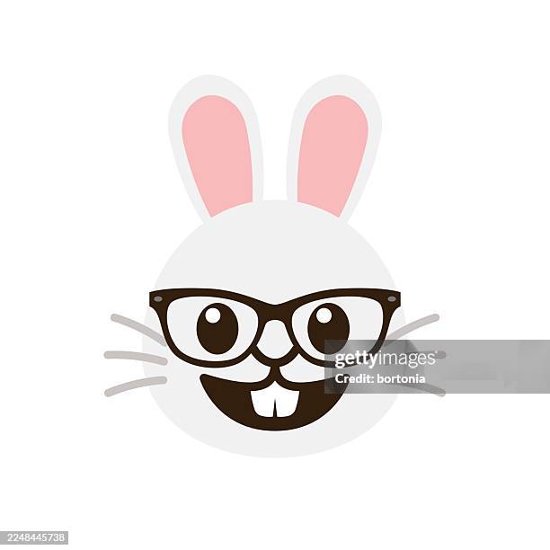 nerdy bunny rabbit flat design emoji sticker - nerd glasses vector stock illustrations