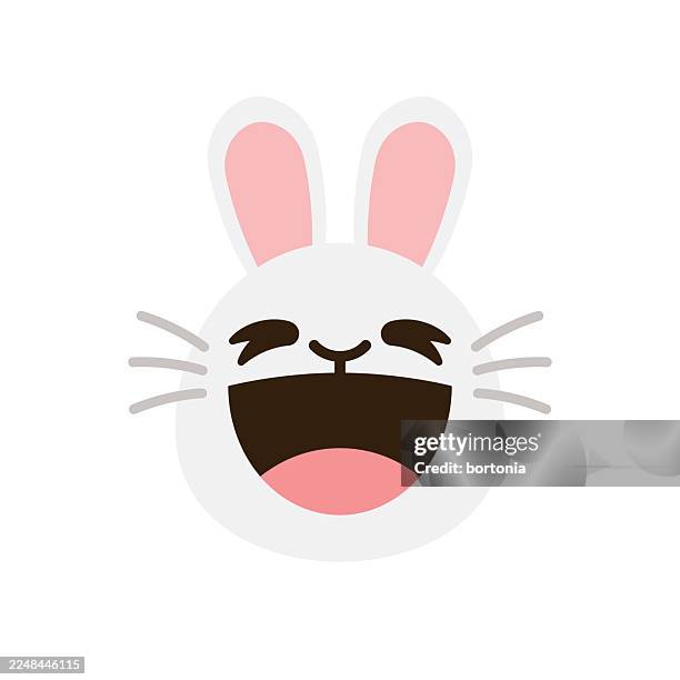laughing bunny rabbit flat design emoji sticker - rabbit stock illustrations