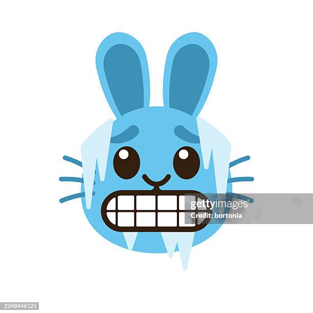 freezing bunny rabbit flat design emoji sticker - shivering stock illustrations