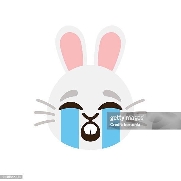 crying bunny rabbit flat design emoji sticker - spilled milk stock illustrations