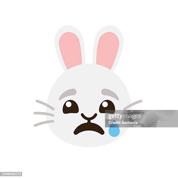 crying bunny rabbit flat design emoji sticker - spilled milk stock illustrations
