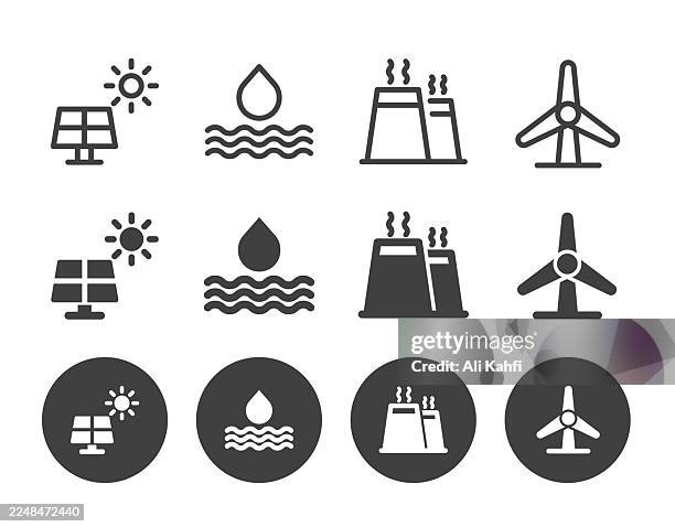 renewable energy icons collection. editable stroke. line and glyph solid style series icons - consumer confidence stock illustrations