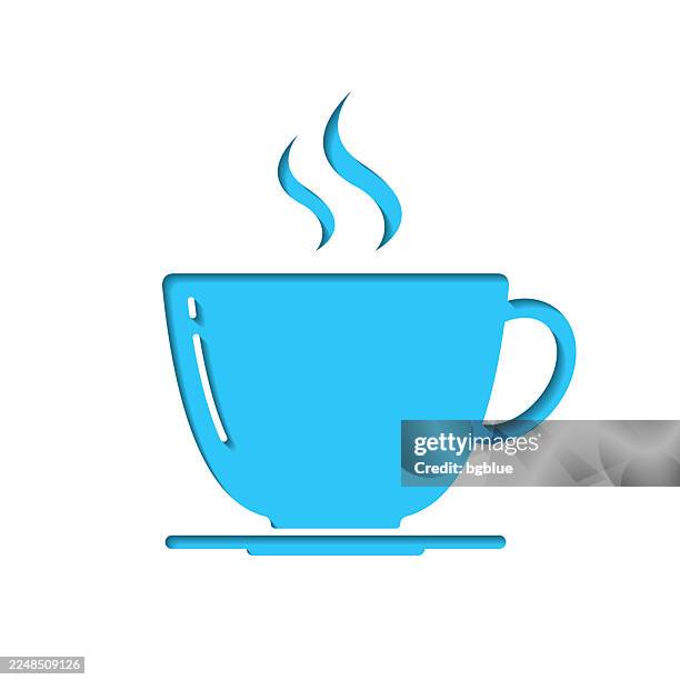 coffee cup. icon cut out on white paper with blue background - coffee stencil stock illustrations