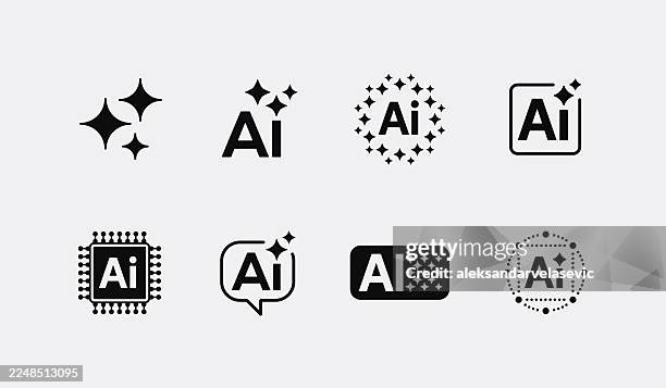 ilustraciones, imágenes clip art, dibujos animados e iconos de stock de iconos de ia - inteligencia artificial