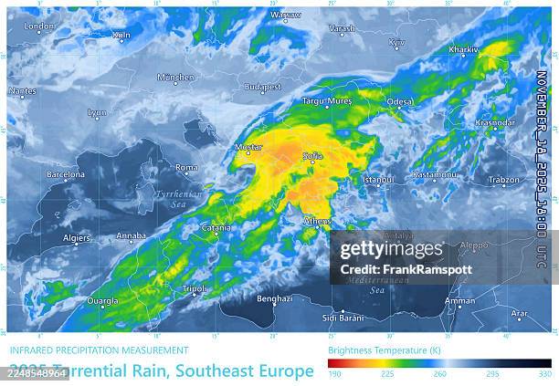 torrential rain 20251118 18utc precipitation map southeast europe - weather radar graphic stock illustrations
