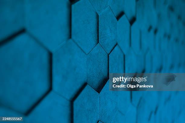 blue hexagonal pattern creating modern abstract background - solid blue stock pictures, royalty-free photos & images