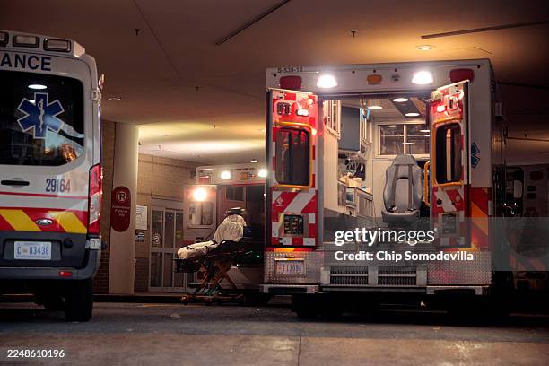 The ambulance bay at the George Washington University Hospital is seen after National Guard soldiers were transported to the hospital after being...